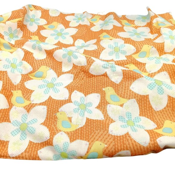 Vintage Orange Floral & Bird Patterned Fabric 2 Yards